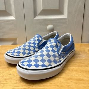 VANS Unisex Checkered Blue Slip Ons
